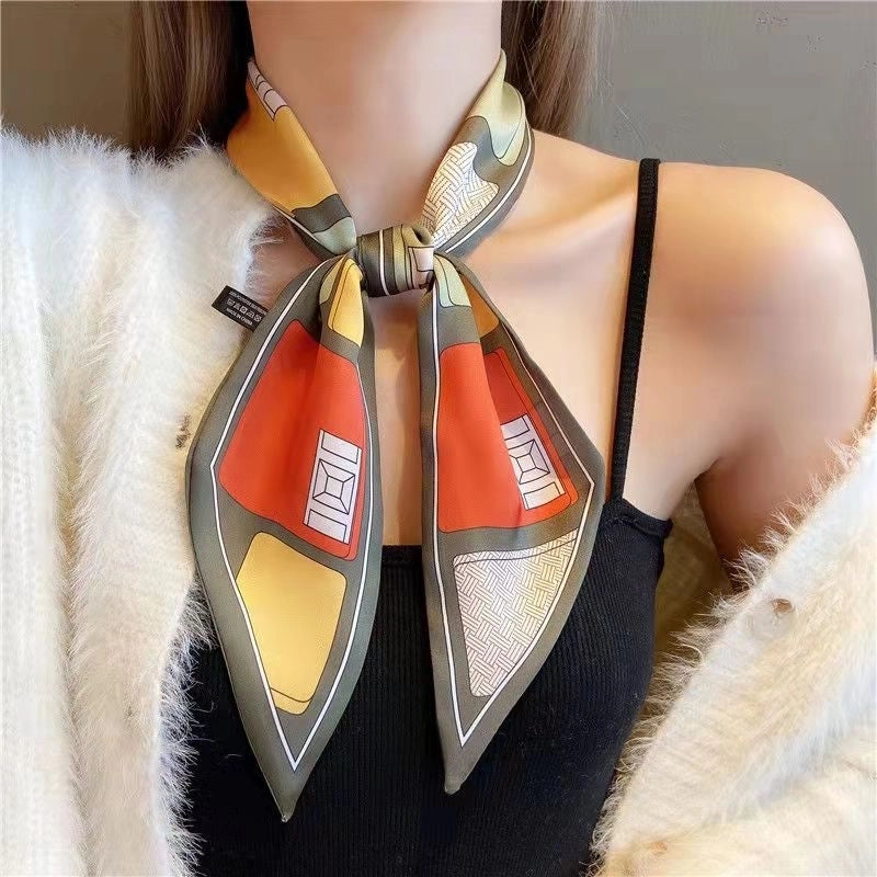 Women's Minimalist Color Block Polyester Printing Silk Scarf