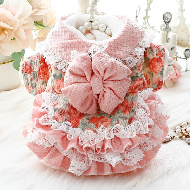 Floral Lace Layered Dog Cat Harness Dress/Jacket