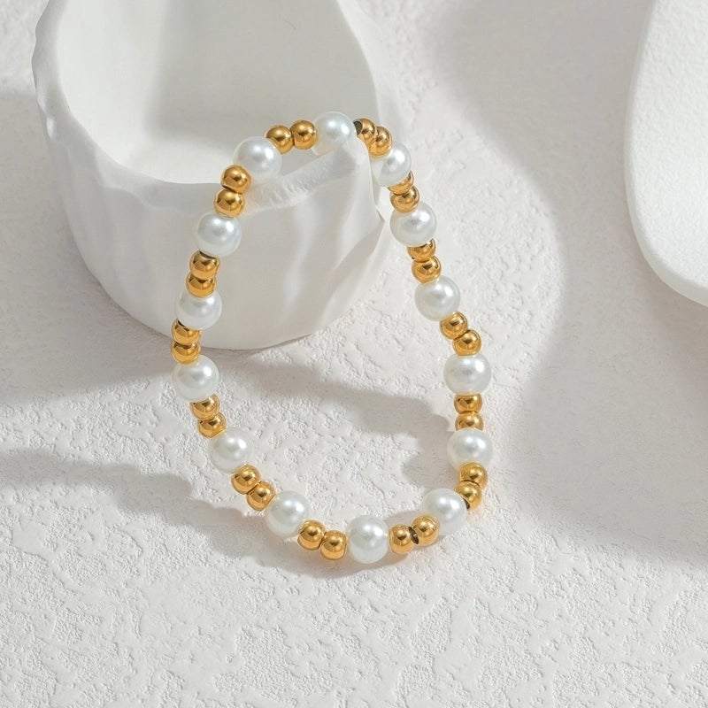 Elegant Cute Streetwear Geometric 304 Stainless Steel 18K Gold Plated Artificial Pearls Bracelets In Bulk