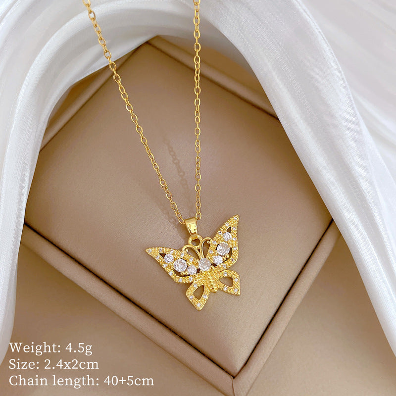 Copper Micro-Inlaid Necklace For Women Copper Micro-Inlaid Real Gold Electroplating Simple Ins Exquisite Clavicle Chain Neck Chain