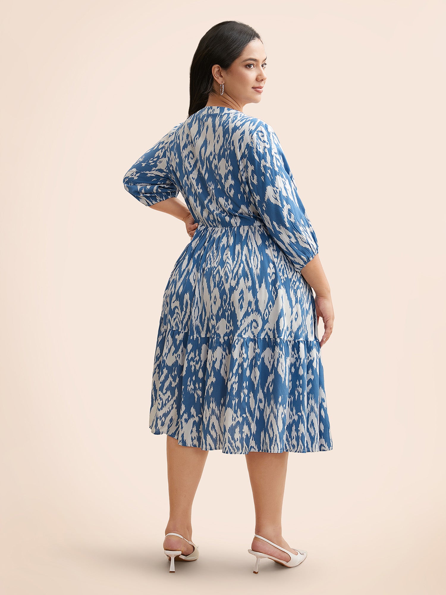 Boho Print Tie Knot Puff Sleeve Dress