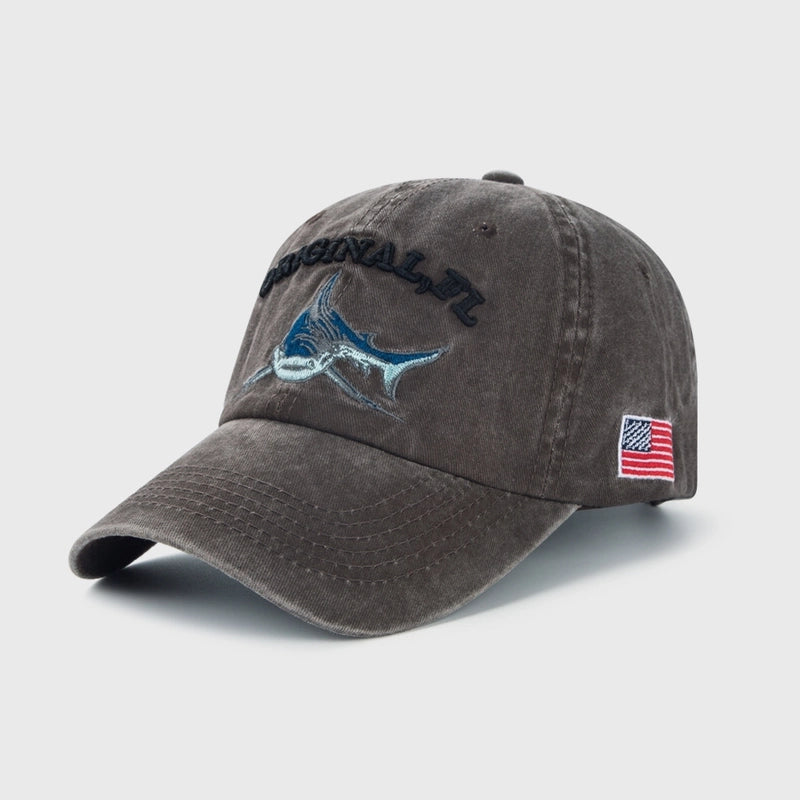 Fashion Baseball Caps Cartoon Washed And Old Embroidered Shark Caps