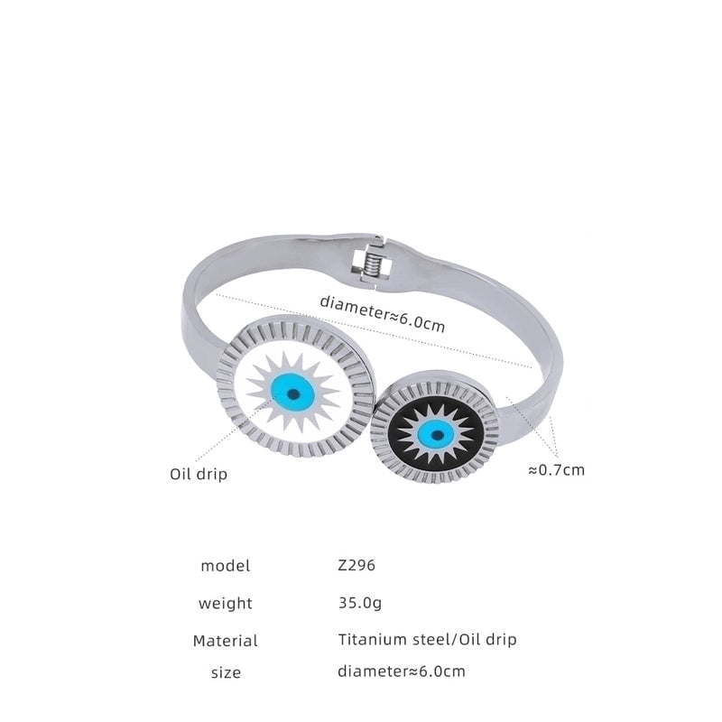 Devil'S Eye Titanium Steel 18K Gold Plated Turquoise Bangle In Bulk