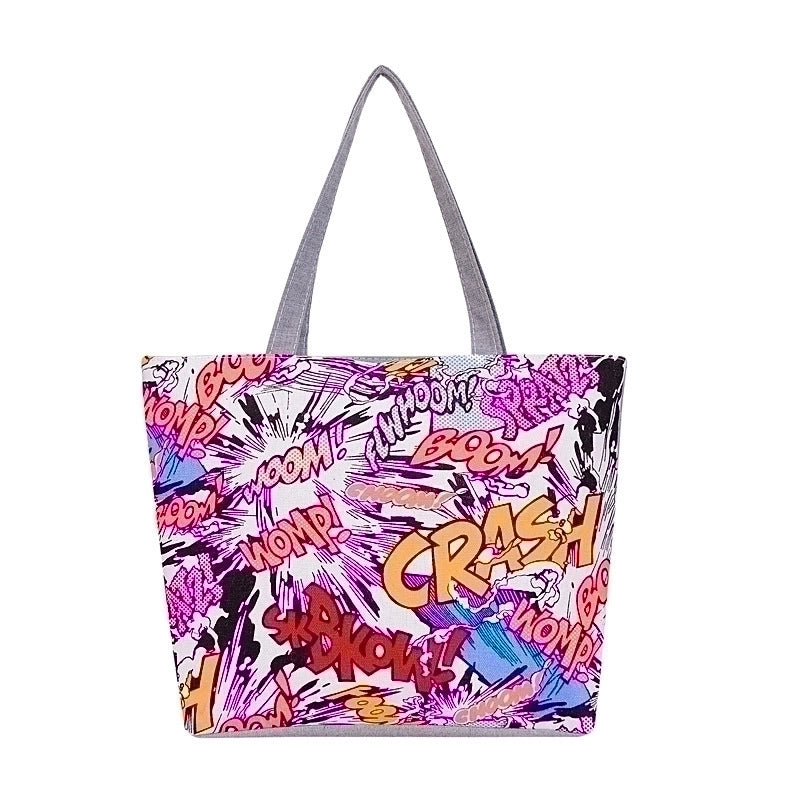 Women's Streetwear Color Block Flower Canvas Shopping Bags