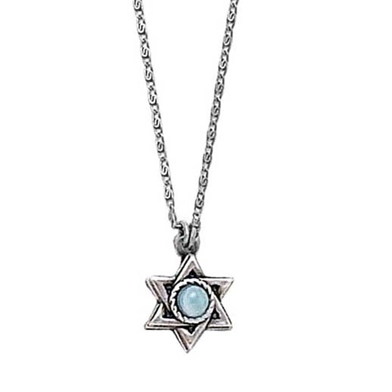 Light Blue and Silver Star of David Necklace