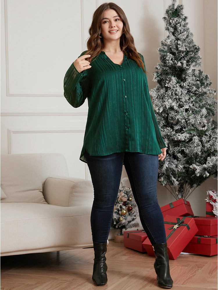Glitter Striped V Neck Button Detail Blouse