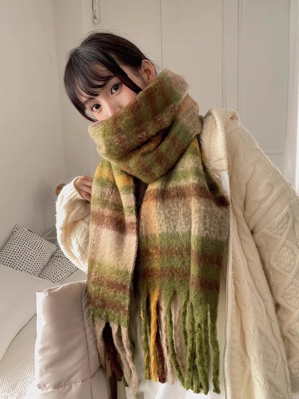 Brown Striped Scarf Women's Autumn And Winter  Trendy Winter Warm Imitation Cashmere Windproof Scarf For Students