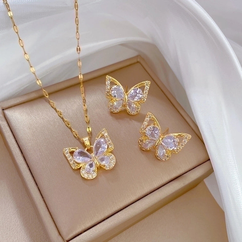 Copper Minimalist Plating Inlay Rhombus Bow Knot Zircon Jewelry Set