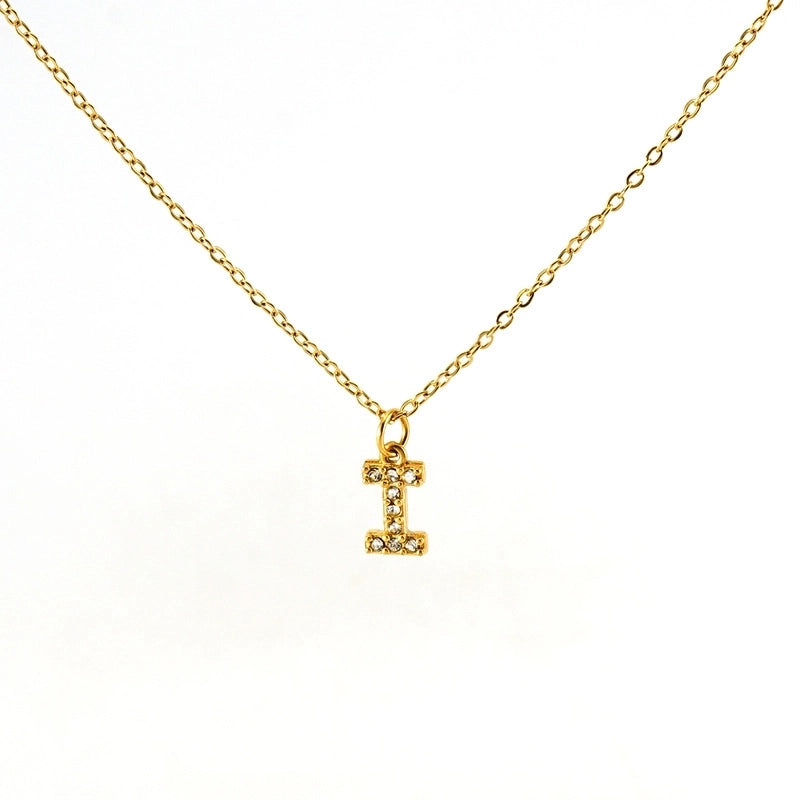 Minimalist Classic Style Letter Titanium Steel Zircon 18K Gold Plated Inlay Pendant Necklace