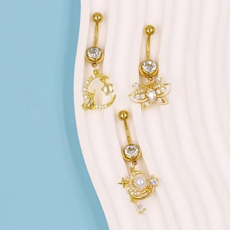 1 Piece Belly Rings Sexy Classic Style Star Heart Shape Butterfly 316L Stainless Steel  Alloy Inlay Resin Rhinestones Glass Gold Plated