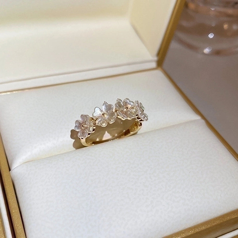 Fashion Rabbit Heart Shape Flower Copper Plating Inlay Shell Zircon Open Ring 1 Piece
