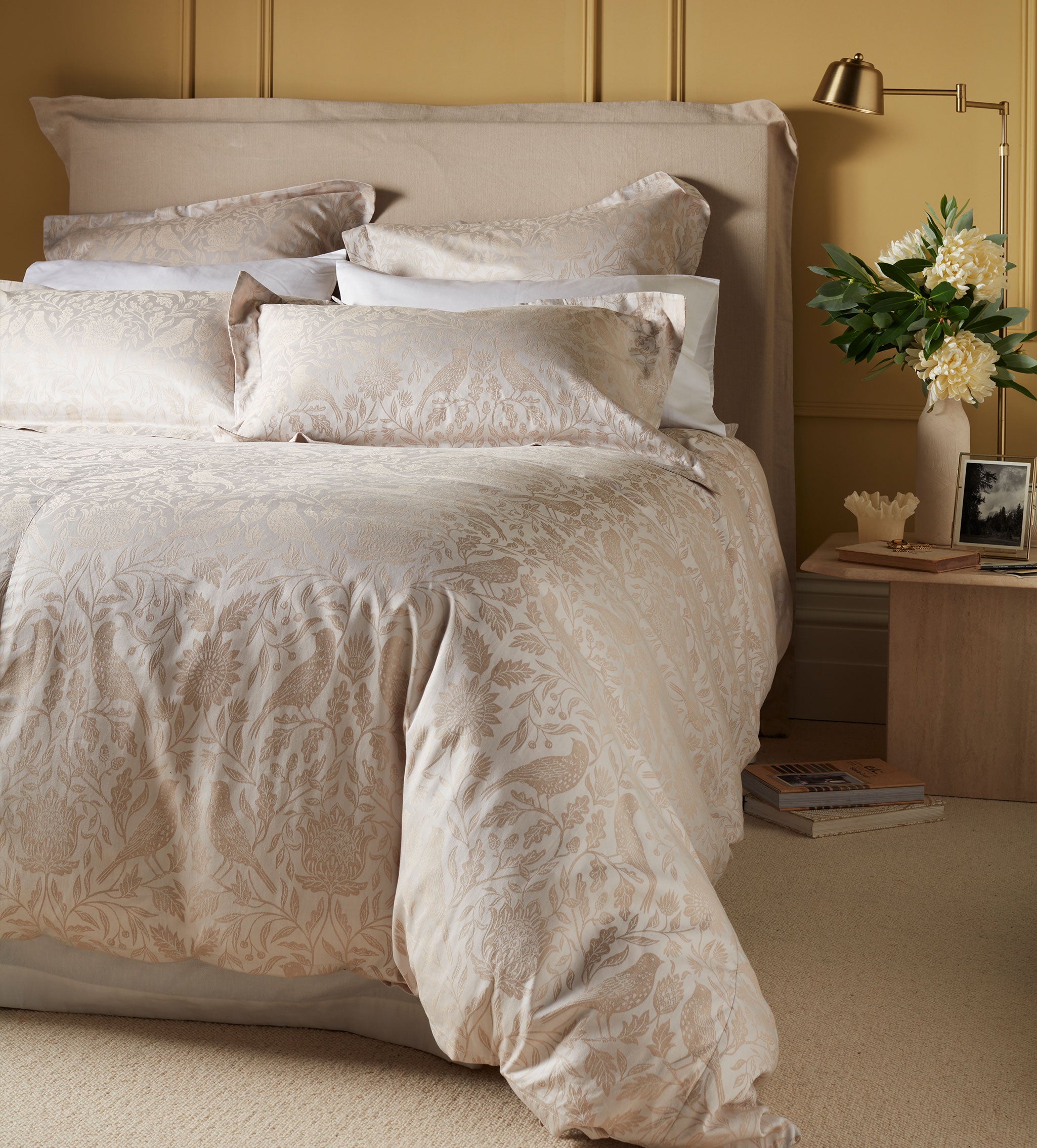 Natural Birdie Jacquard 100% Cotton Pillowcase