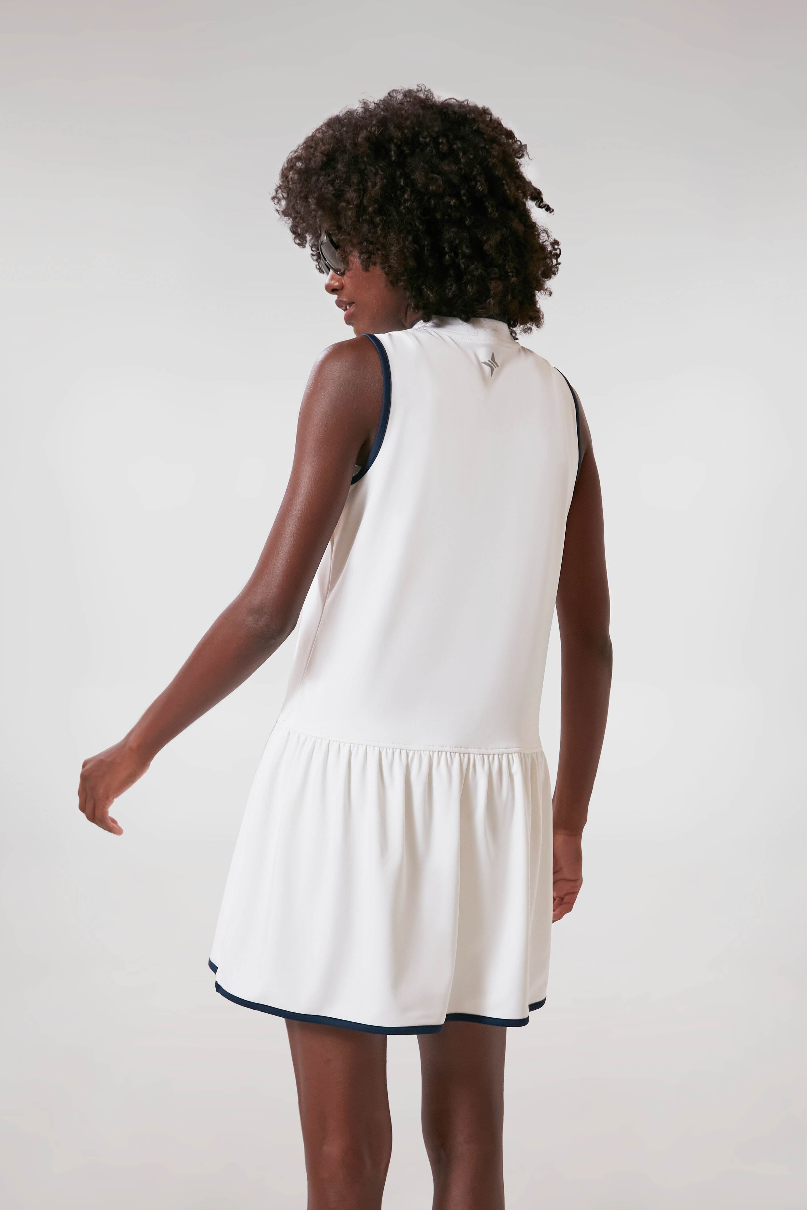 White and Navy Quarter-Zip Tennis Dress