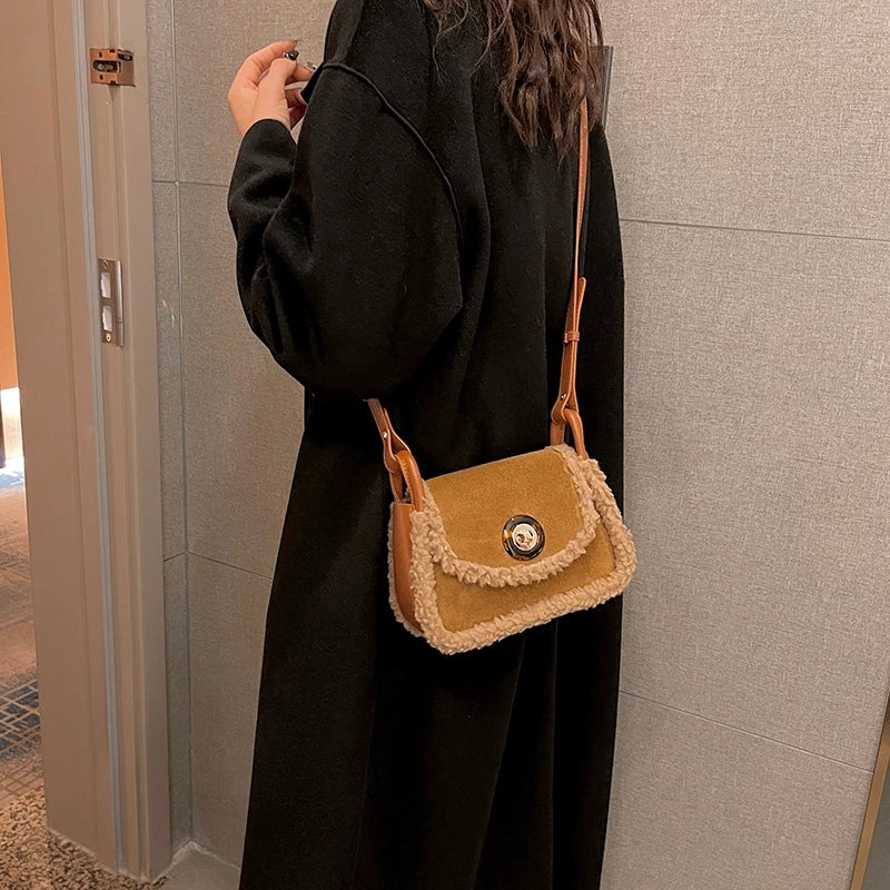 Women's Pu Leather Suede Solid Color Basic Classic Style Sewing Thread Square Flip Cover Fashion Backpack