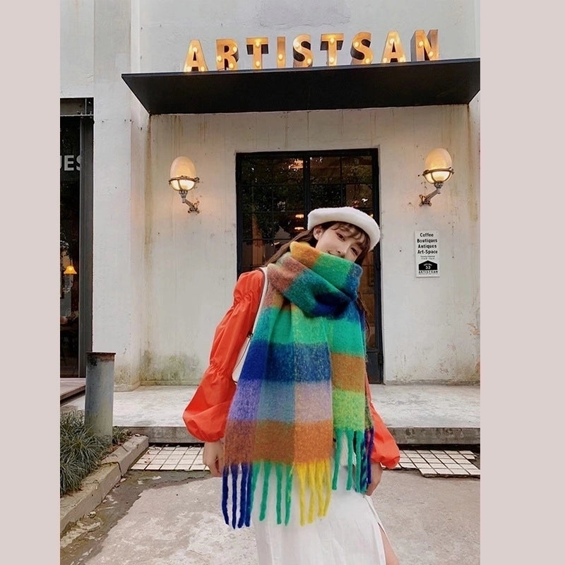 Women's Fashion Stripe Polyester Tassel Winter Scarves