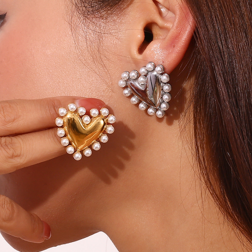 Fashion Heart Stainless Steel 18K Gold Plated Stud Earrings