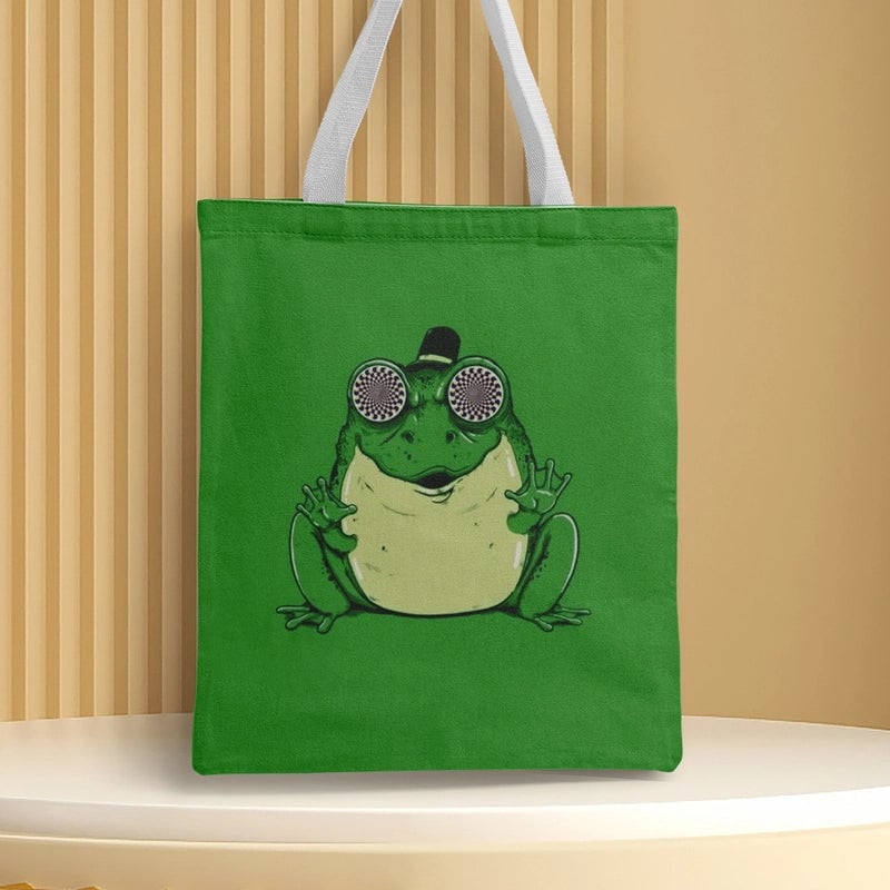 Women's Medium Canvas Frog Basic Classic Style Square Open Canvas Bag