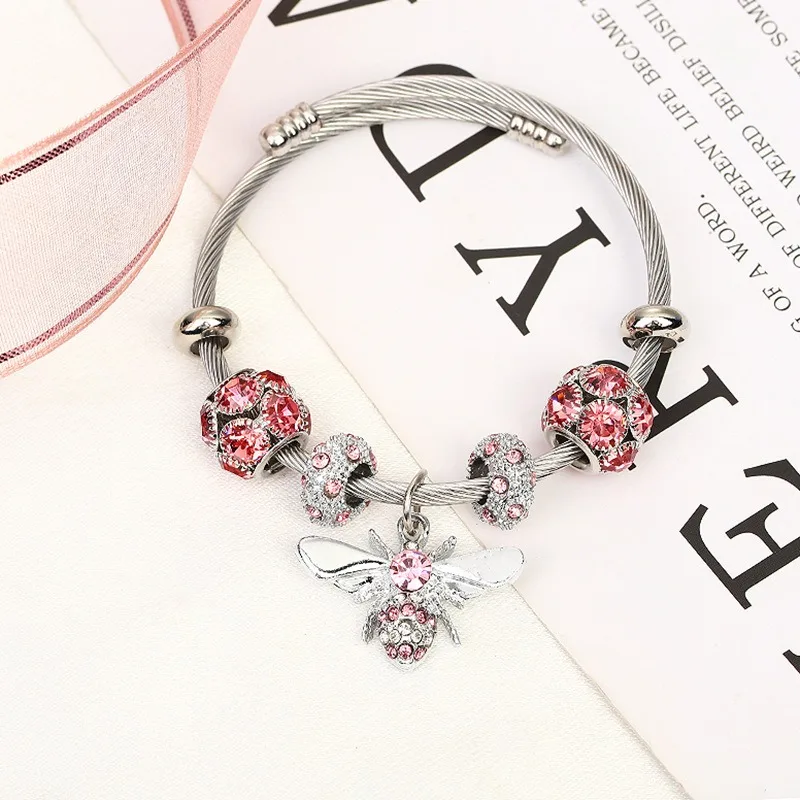 7 colors Hot sale stainless steel charm bracelet bangle colorful diamond gold charm bracelets jewelry for women girls