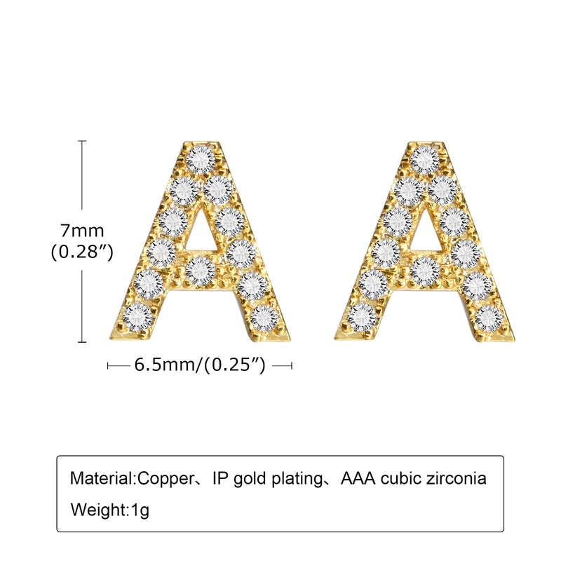 1 Pair Minimalist Letter Inlay Copper Zircon Ear Studs