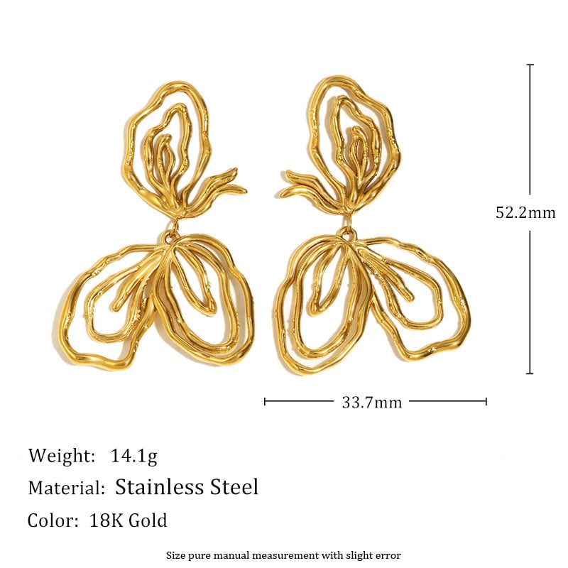Exaggerated Stainless Steel 18K Gold Plated Flower Cherry Line Double Ring Stitching Earrings For Women