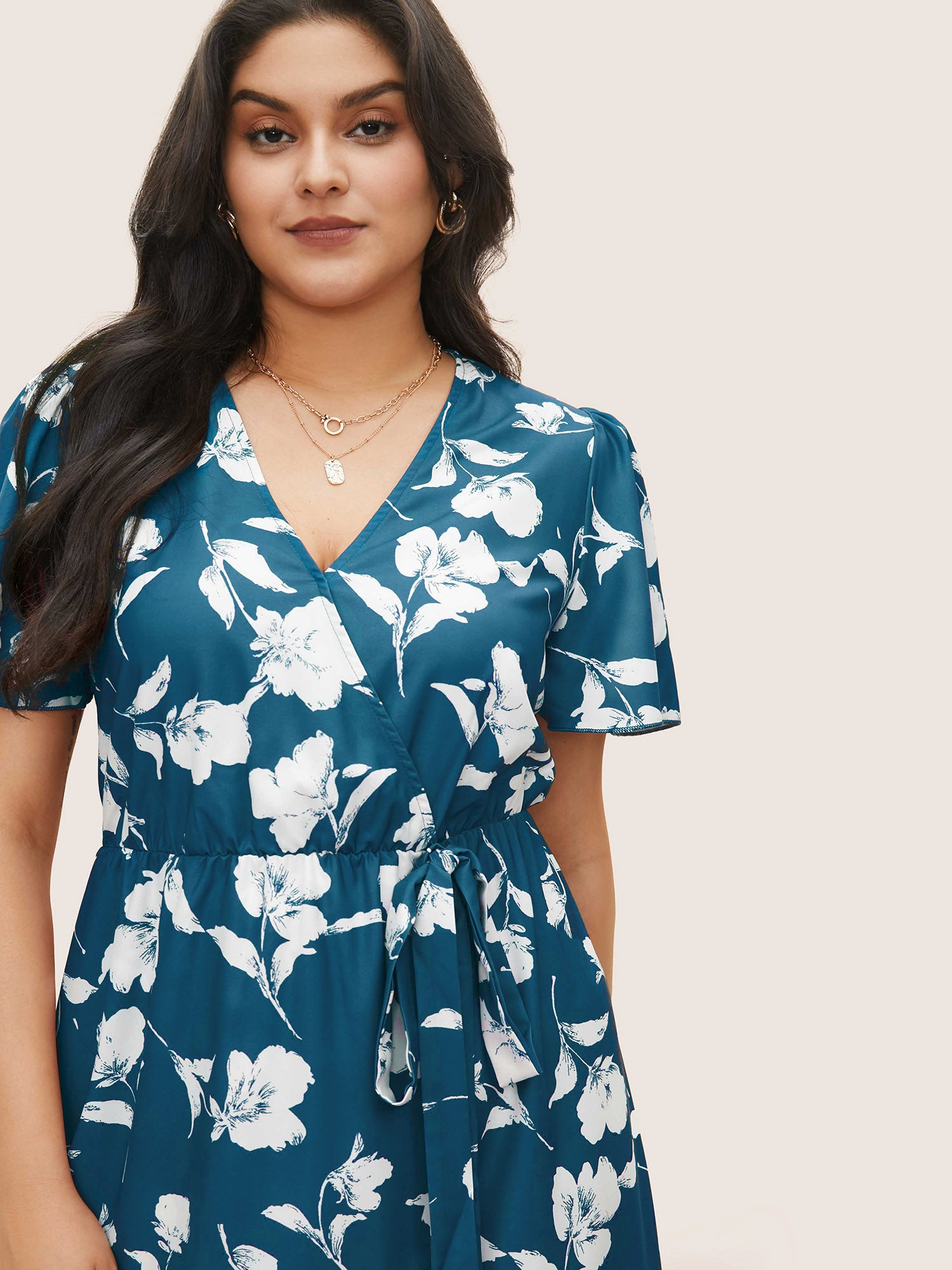 Floral Ruffle Knot Side Wrap Dress