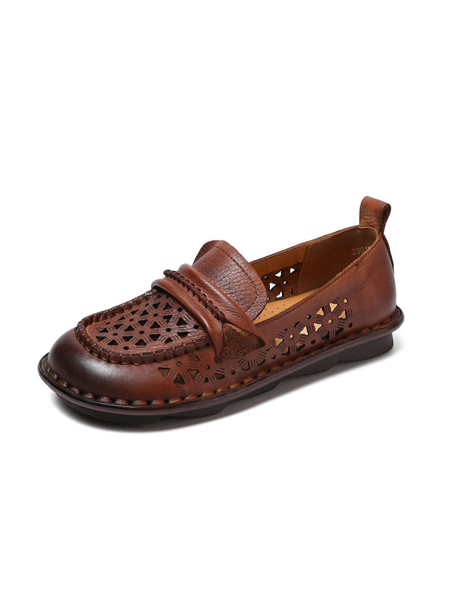 Women Summer Genuine Leather Stitching Low Heel Shoes
