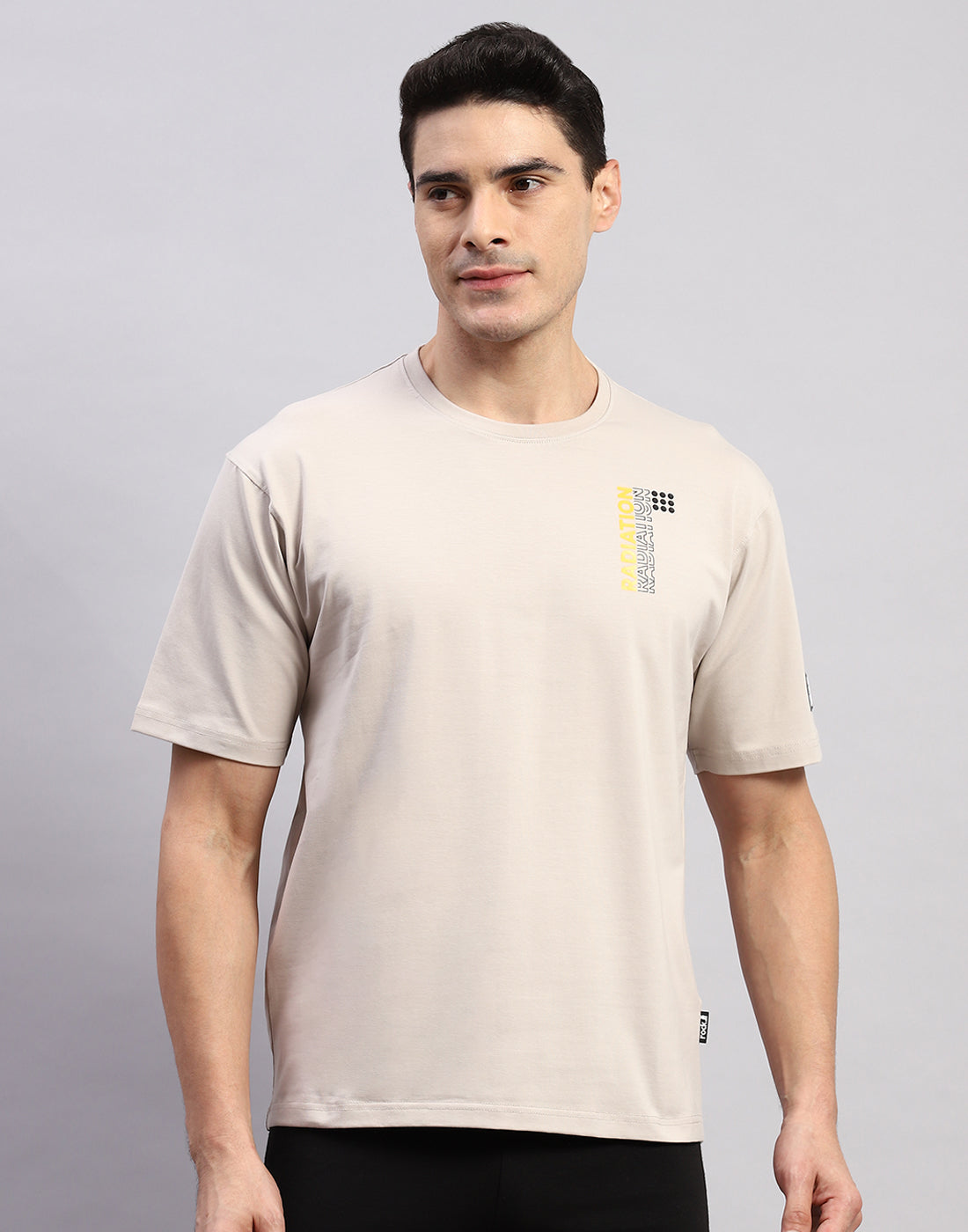 Men Beige Printed Round Neck Half Sleeve T-Shirt