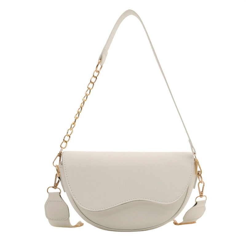 Women's Pu Leather Solid Color Classic Style Semicircle Magnetic Buckle Crossbody Bag Saddle Bag