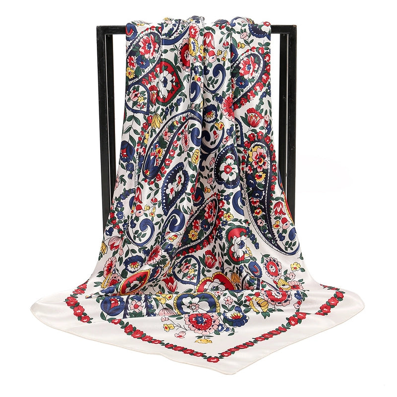 Women's Elegant Ethnic Style Geometric Flower Satin Printing Silk Scarf