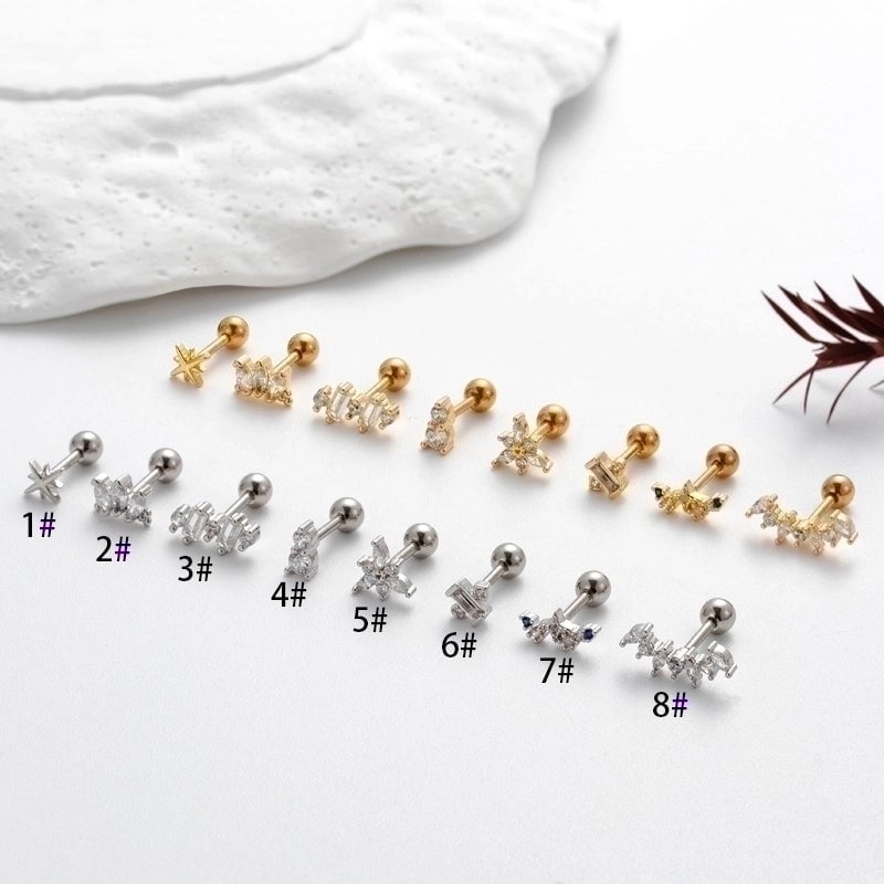 1 Piece Ear Cartilage Rings & Studs  Sector Flower Copper Plating Inlay Zircon