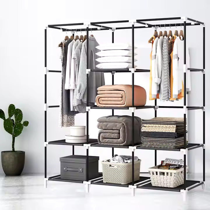 3 Column Cloth Wardrobe. Portable Fabric Wardrobe for Clothes