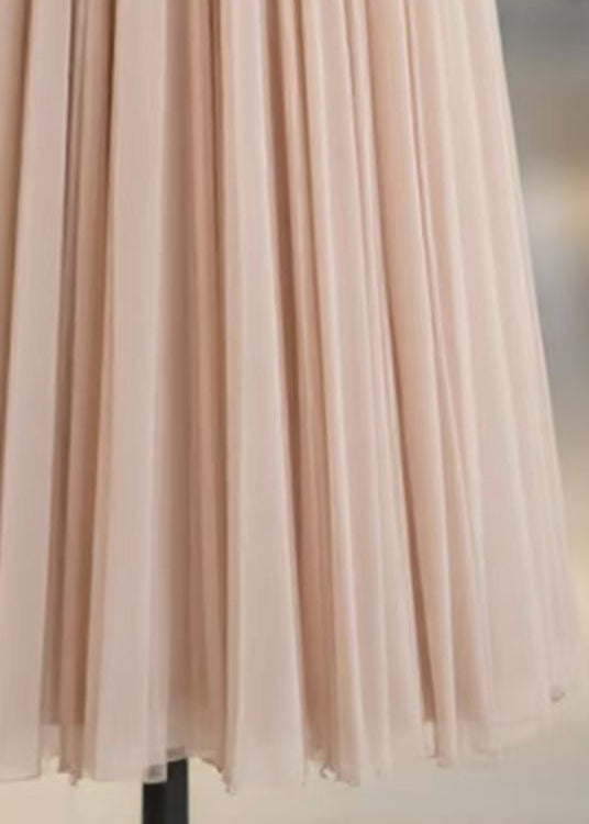 French Pink Asymmetrical Print Chiffon Patchwork Skirts Summer