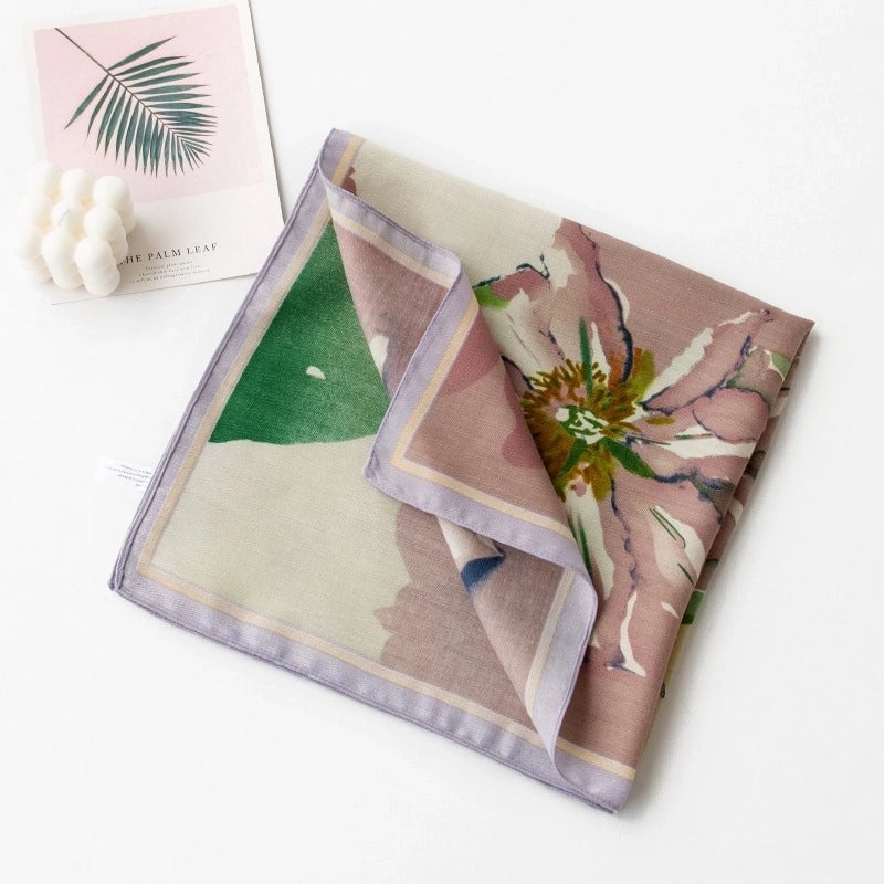 Women's Retro Plaid Flower Satin Silk Scarf