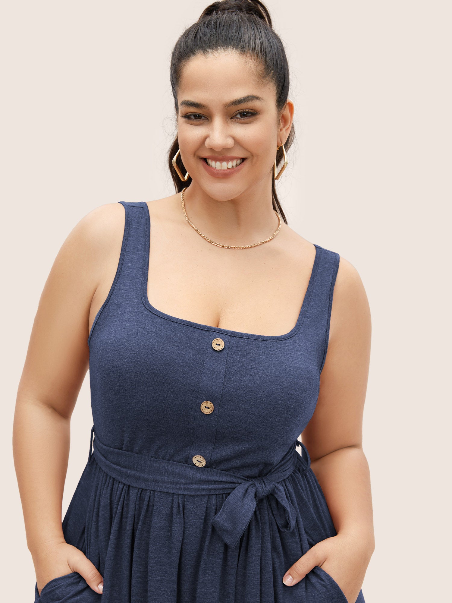 Supersoft Essentials Button Detail Belted Gathered Dress