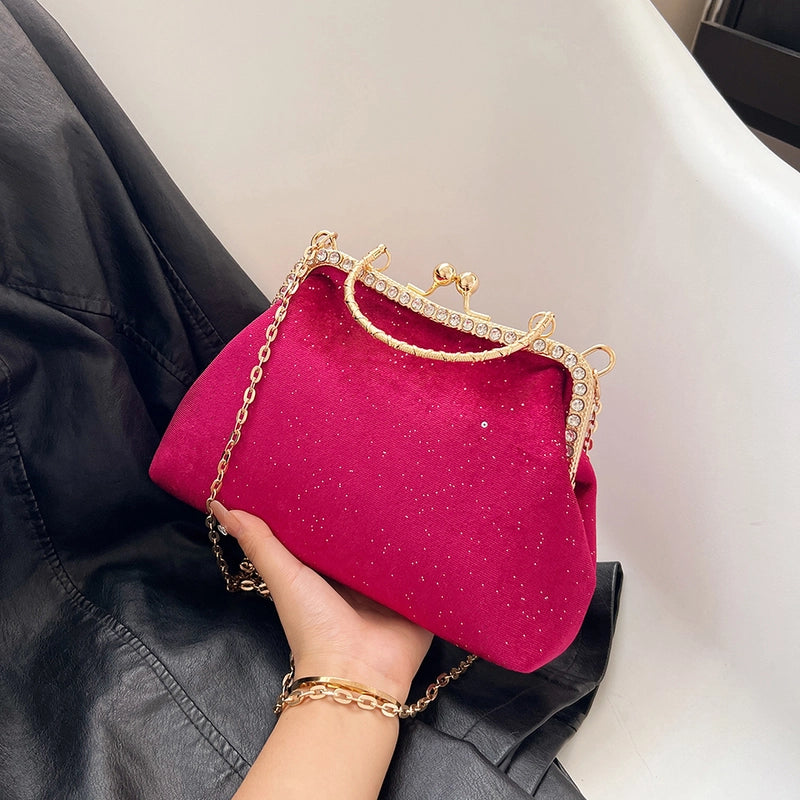 Women's All Seasons Plush Solid Color Classic Style Sewing Thread Square Clasp Frame Evening Bag