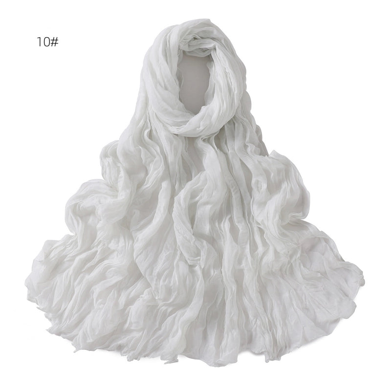 Spring And Autumn Pure Color Silk Yarn Twist Wrinkle Cotton And Linen Breathable Thin Scarf Female Cover Scarf In Stock