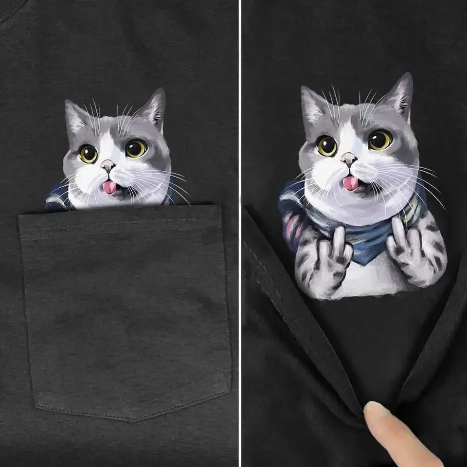 Hidden Middle Finger Signed Funny Cat Printed T-Shirt