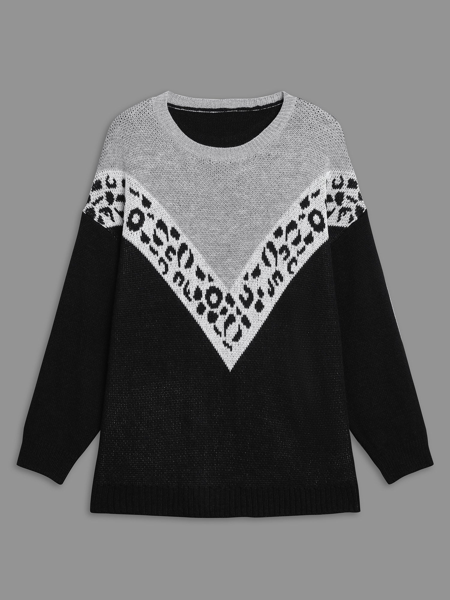 Leopard Print Contrast Patchwork Pullover