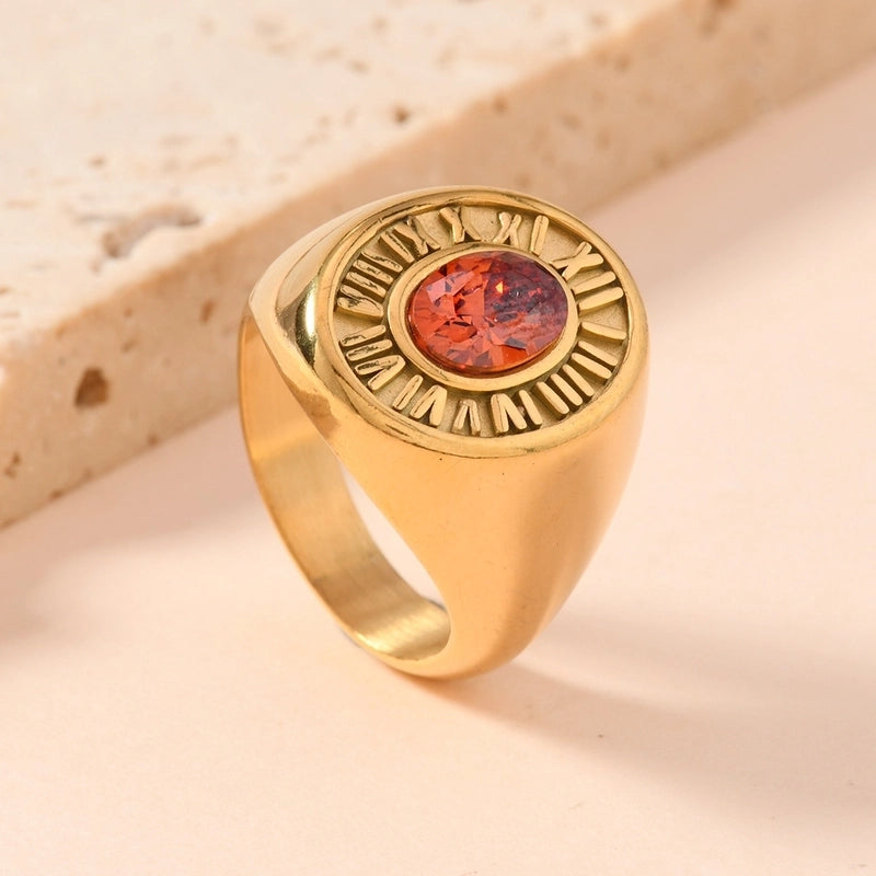 Vintage Style Baroque Style Roman Style Roman Numeral 304 Stainless Steel Zircon Inlay Rings