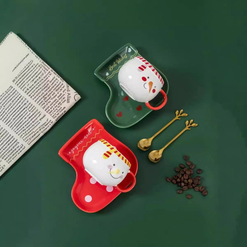 Christmas Cute Snowman Ceramics Plate Water Bottles 1 Set