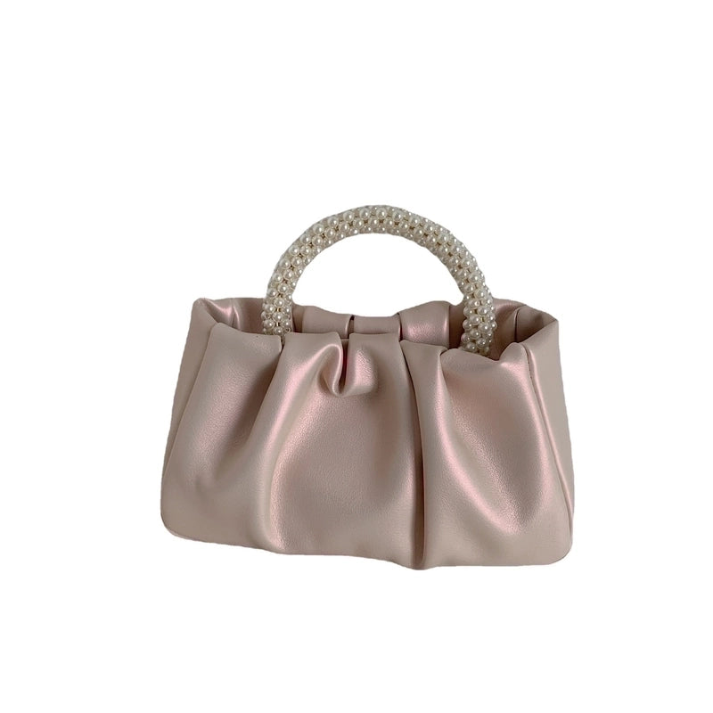 Women's Small All Seasons Pu Leather Solid Color Fashion Pearls Square Magnetic Buckle Cloud Shape Bag