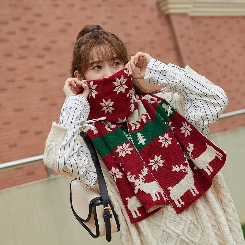 Women'S Sweet Deer Knit Embroidery Scarf