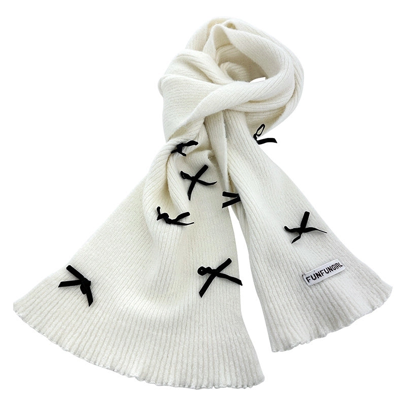 Women's IG Style Solid Color Bow Knot Knit Scarf Sock Cover