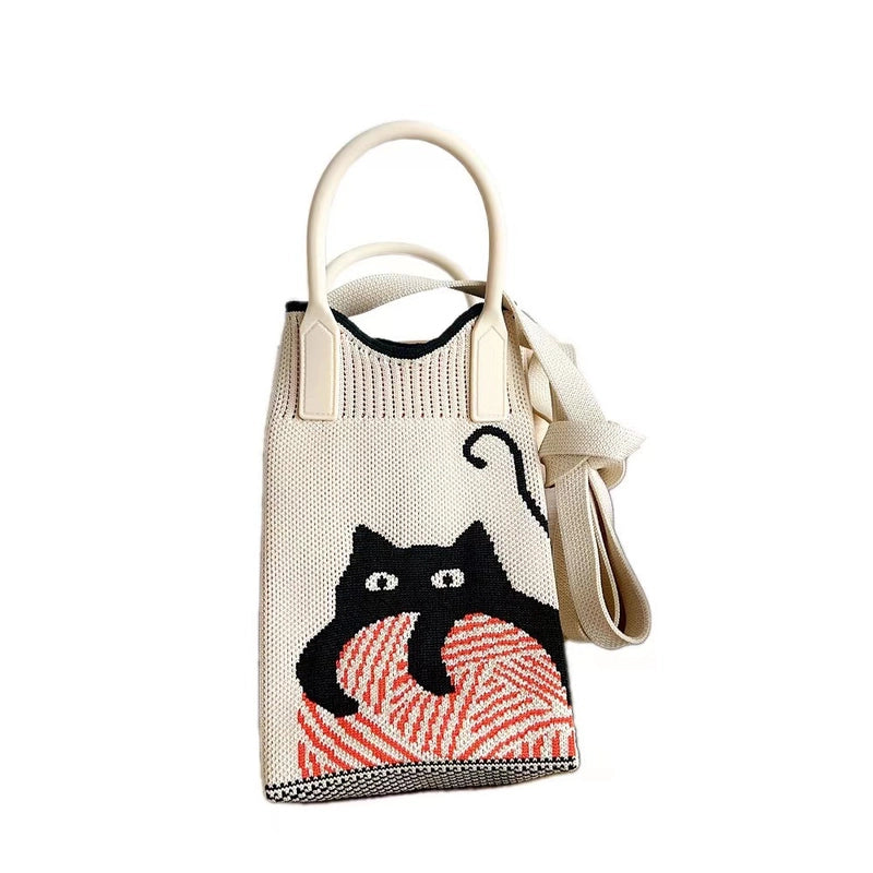 Cat-mounted Mobile Phone Bag Women's Crossbody Mini Bag Small Cute Lightweight Four Seasons Handbag Knitted Bag