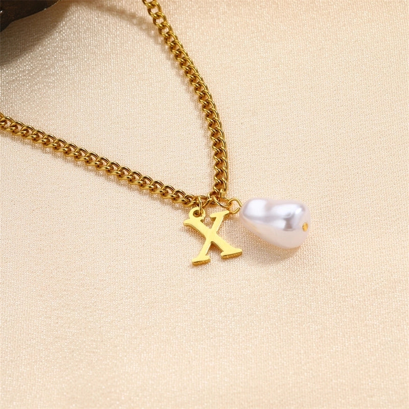 304 Stainless Steel Titanium Steel IG Style Minimalist Pearl Letter Pendant Necklace