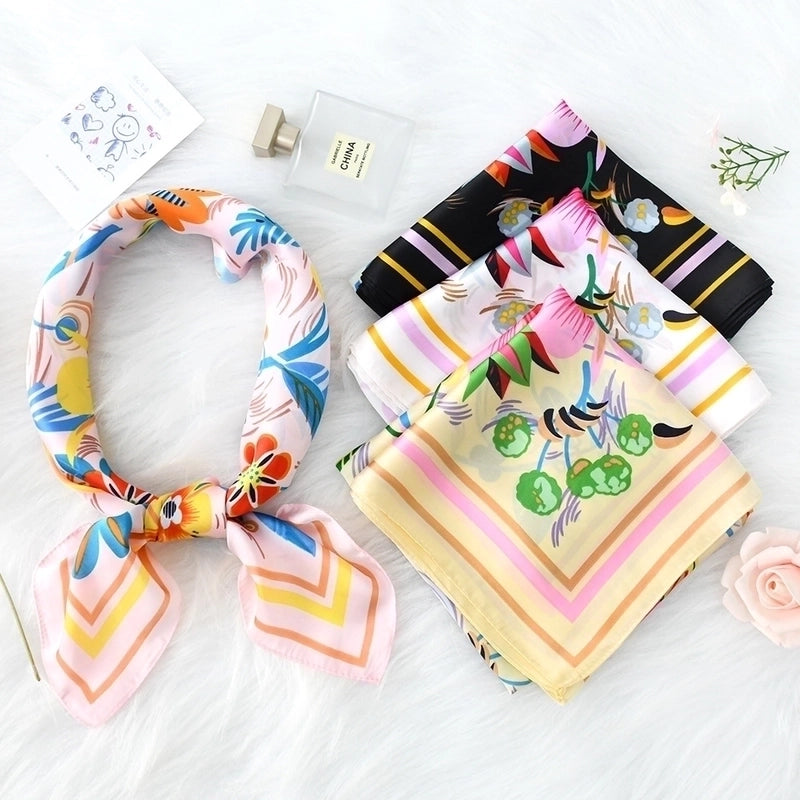 Women's Elegant Pastoral Flower Satin Printing Silk Scarf