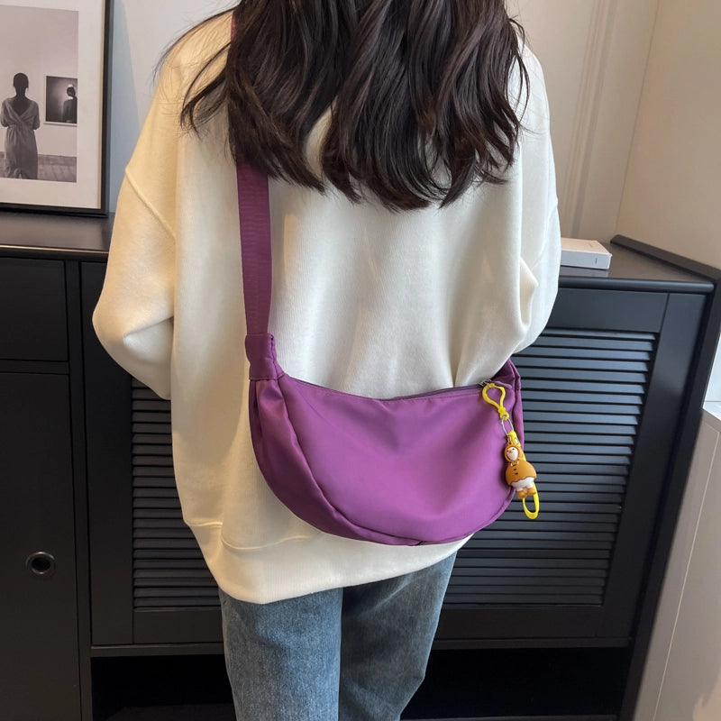 Women's Oxford Cloth Solid Color Streetwear Ornament Dumpling Shape Zipper Crossbody Bag
