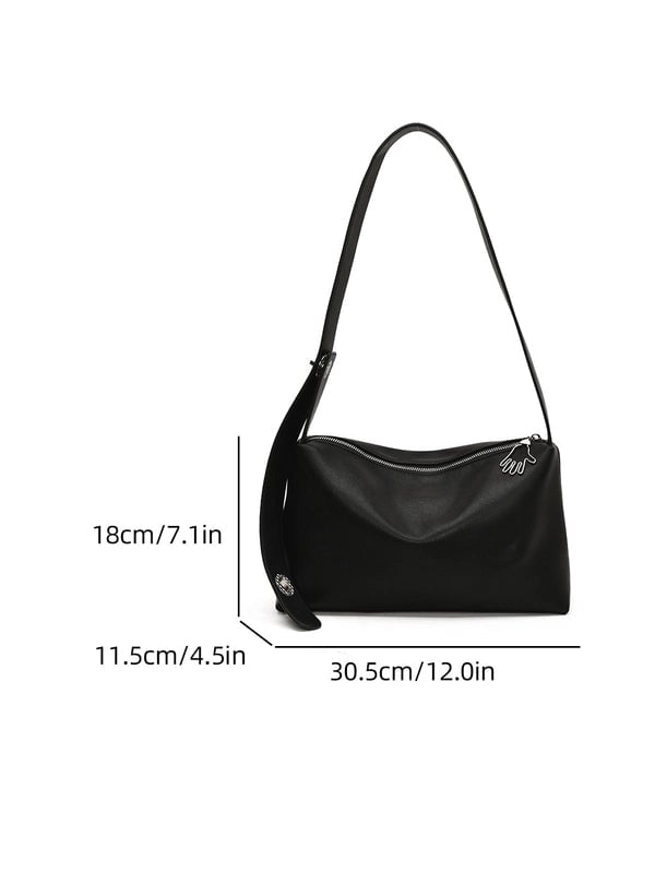 Women's Pu Leather Solid Color Basic Classic Style Sewing Thread Pillow Shape Zipper Shoulder Bag