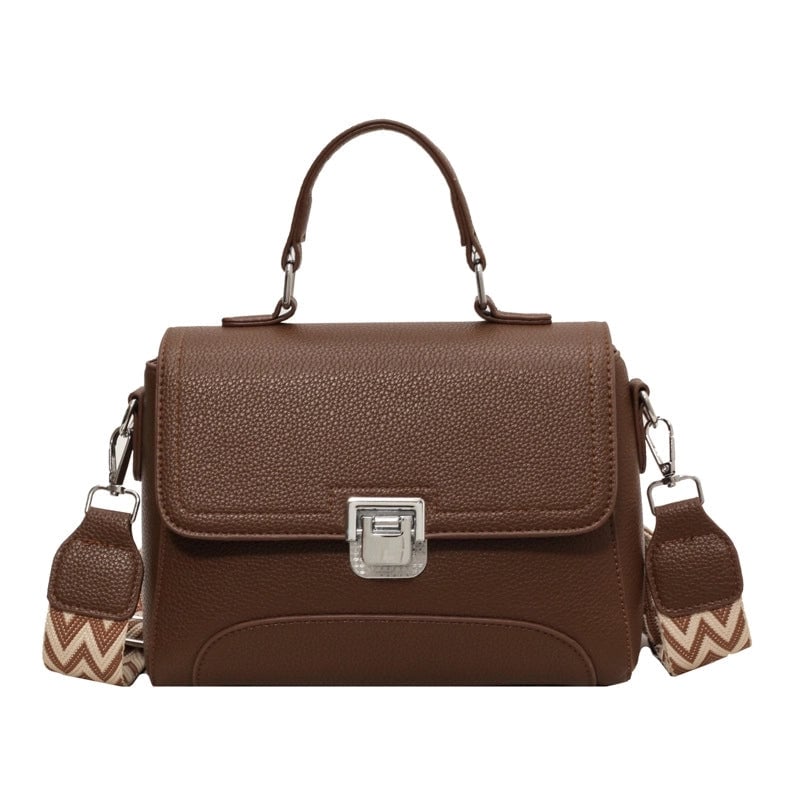 Women's Medium All Seasons Pu Leather Color Block Classic Style Square Lock Clasp Shoulder Bag