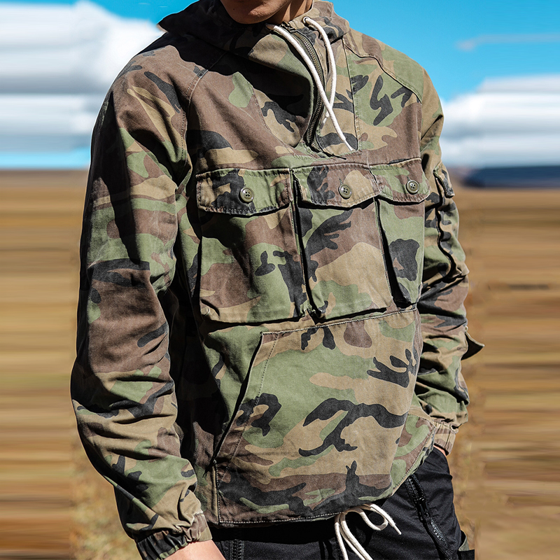 Military Camo Hooded Zip Multi Pocket Casual Hoodie